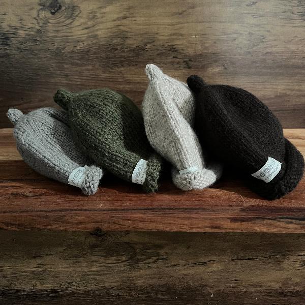 Baby beanies in earthy colours