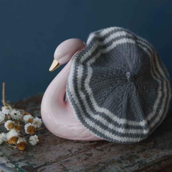 Baby Beret in mushroom and natural stripe