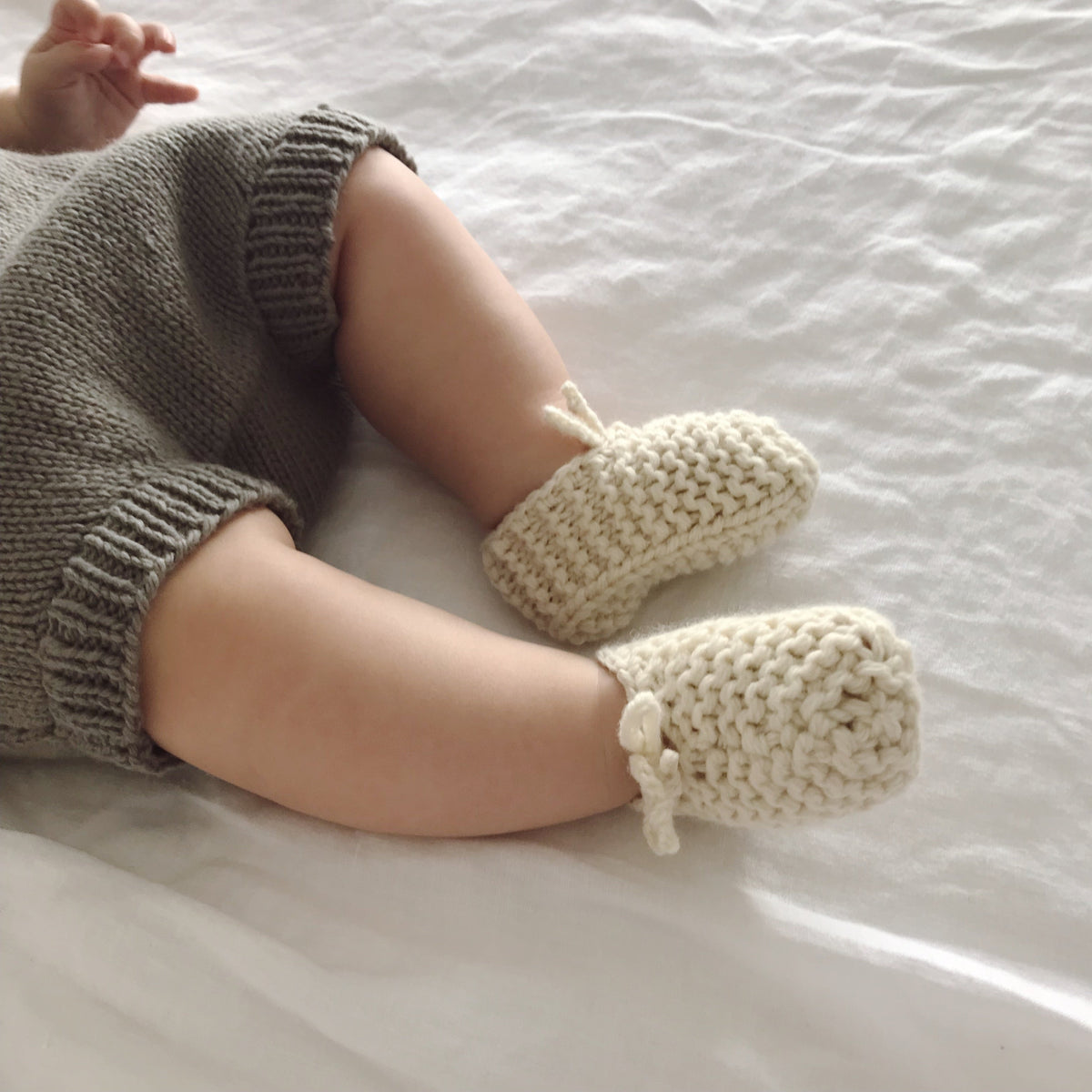 baby wearing natural premature chunky booties