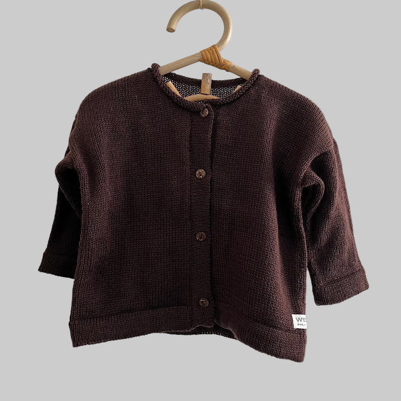 Brown baby marley cardigan on hanger