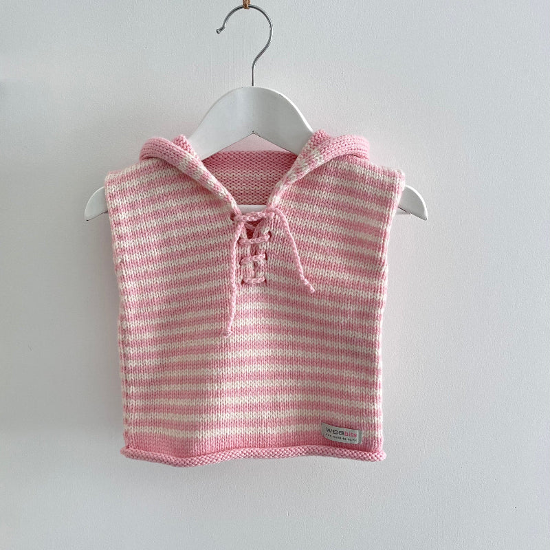 Hooded vest pink with natural stripe on hanger
