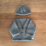 mushroom baby cardigan and beanie set