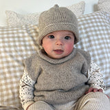 oatmeal marle roll neck vest and beanie set