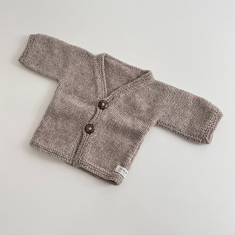 Premature baby cardigan in oatmeal marle colour