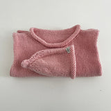 roll neck vest and beanie set in pink