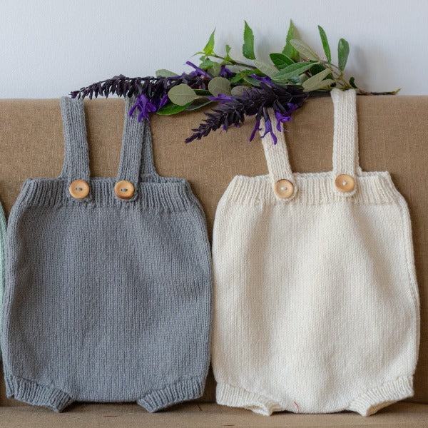 Romper set with natural wood buttons