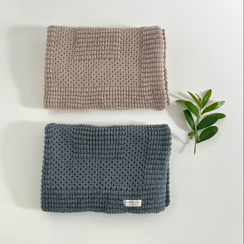 Sand and dusky blue pram blanket