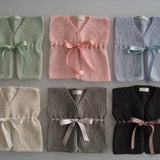 Baby girl waistcoat with satin ties