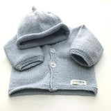 Blue baby cardigan and beanie