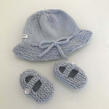 Blue Brim Hat and Baby Mary Janes Set