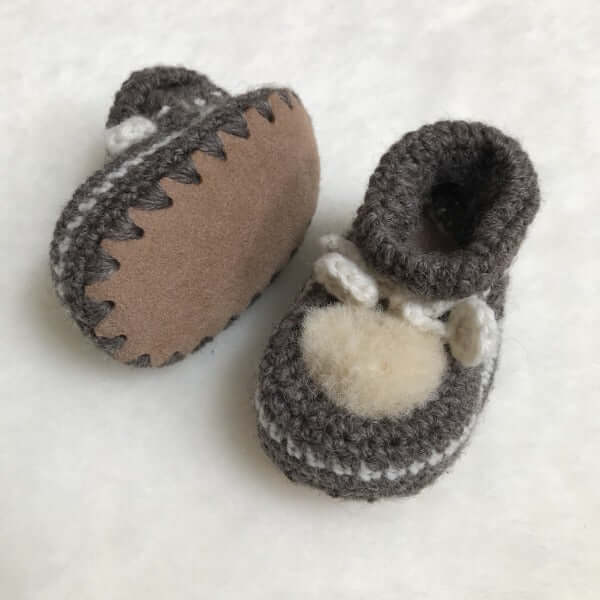 Chocolate lambskin top crochet booties and beanie set