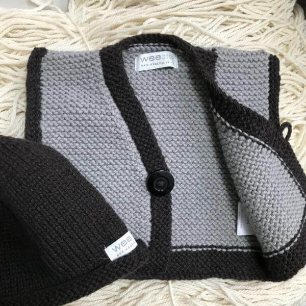 Mushroom chocolate trim baby waistcoat