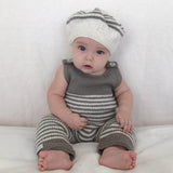 Mushroom natural stripe baby dungarees