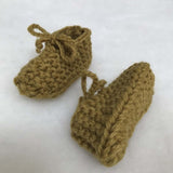 Mustard baby booties from slouchy, sweater beanie and booties set