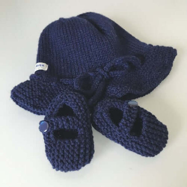 Navy Brim Hat and Baby Mary Janes Set