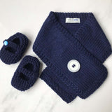 Navy button scarf and baby Mary Janes