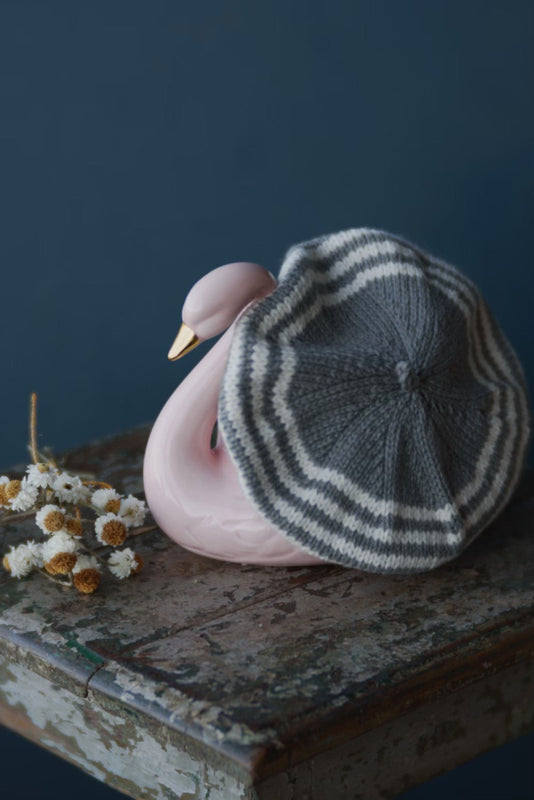 baby beret in mushroom and natural stripe