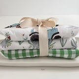 Dribble bib set of three with gingham green, elephants and tractors
