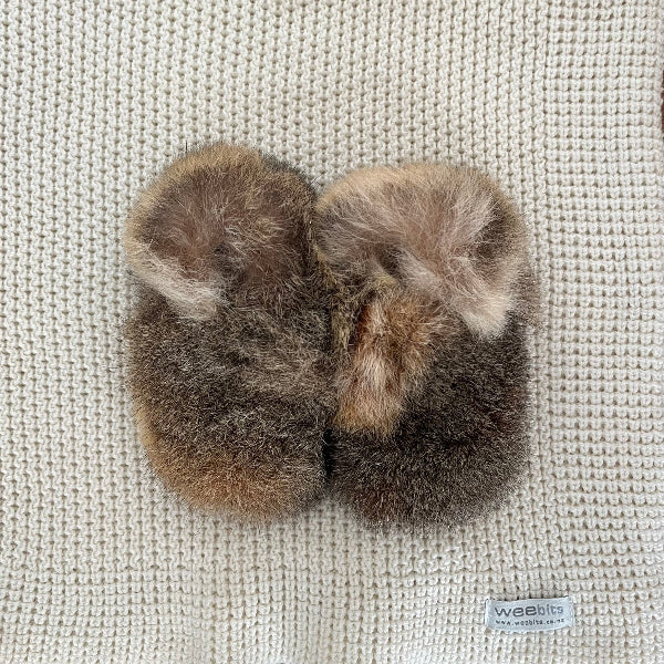 baby possum booties in natural light brown colour