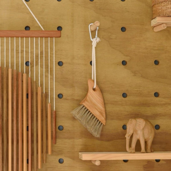 Beach brush hanging on peg board