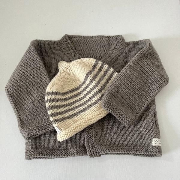 Cardigan mushroom with stripe beanie