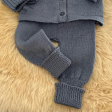 Dusky Blue knitted baby Jodhpurs on Sheepskin