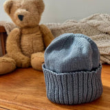 Dusky blue merino knit baby hat