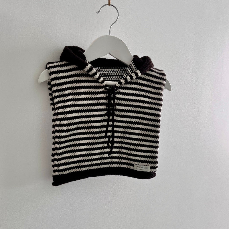 Hooded vest chocolate with natural stripe on hanger