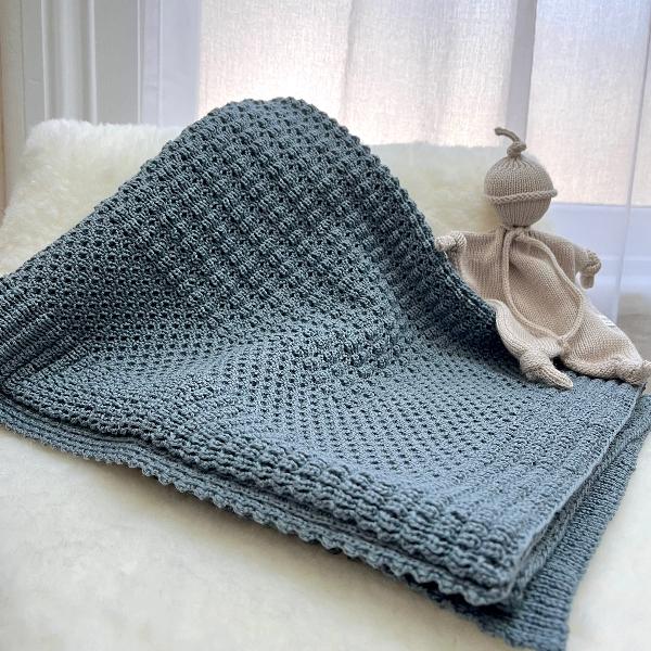 Merino baby bassinet blanket dusky blue