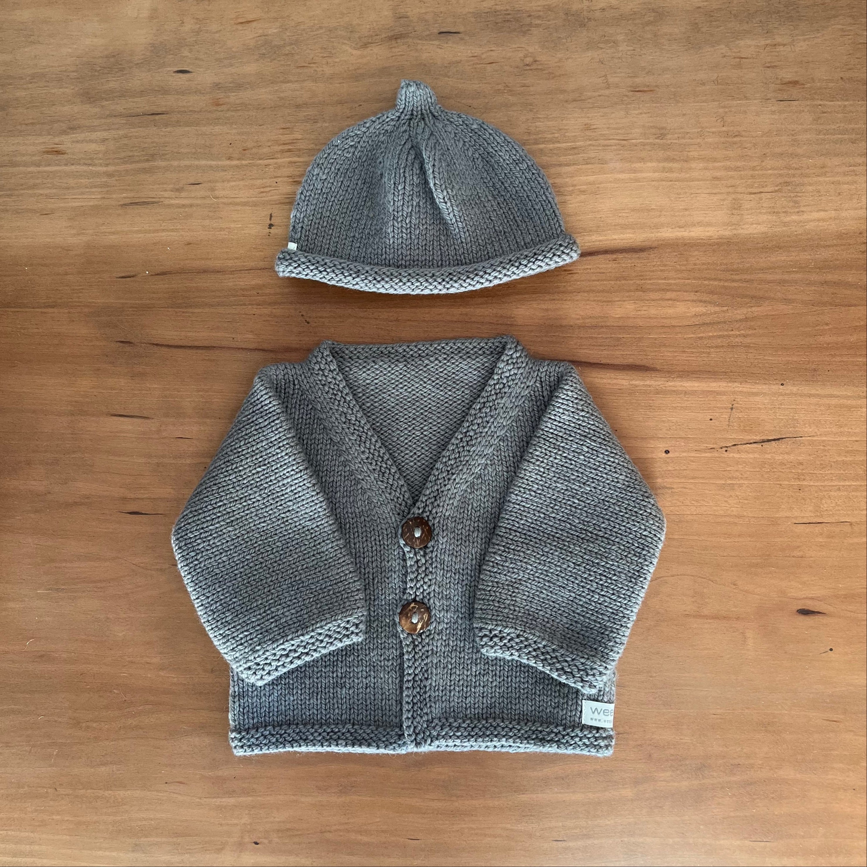 mushroom baby cardigan and beanie set