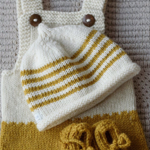 natural mustard striped baby beanies
