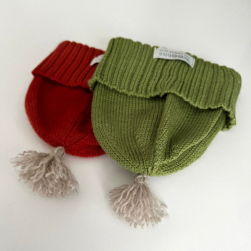 Moss and burnt orange newborn beanie with tassel top