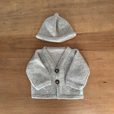  oatmeal baby Cardigan and beanie set