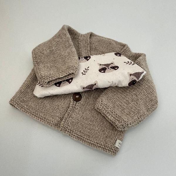 Oatmeal Marle Cardigan with dribble bib