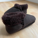 side view of lambskin booties