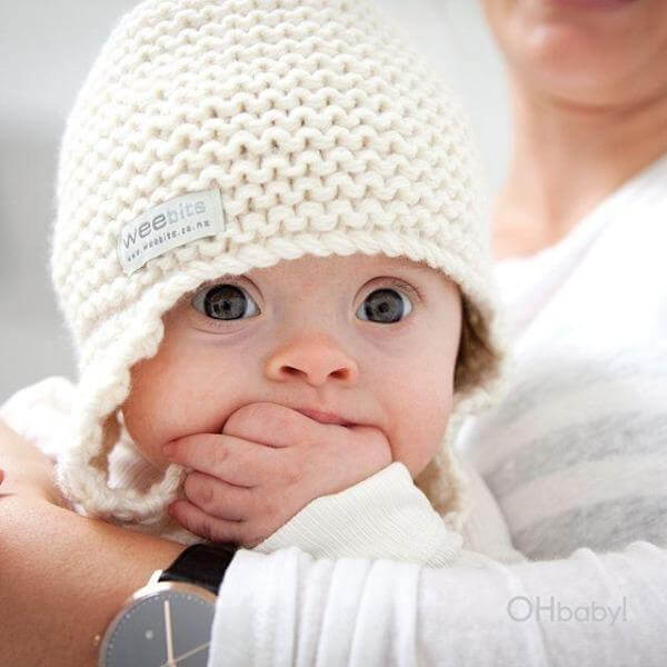 baby wearing natural chunky knit baby hat