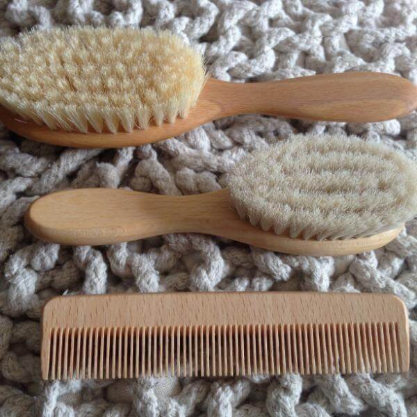 Beechwood hairbrush and baby comb