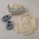 Blue beret button scarf and Mary Janes