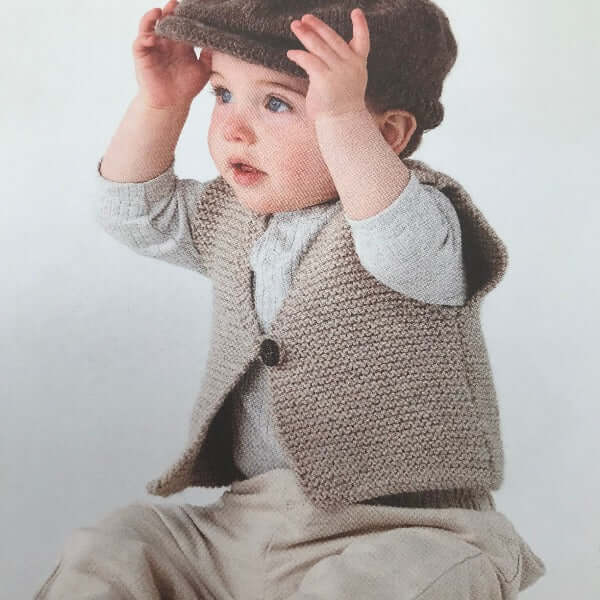 Boy in oatmeal baby waistcoat