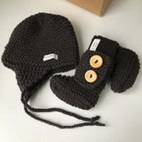 Chocolate chunky knit hat and boots set