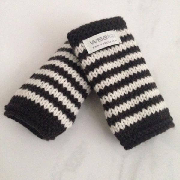 Chocolate natural stripe fingerless mittens