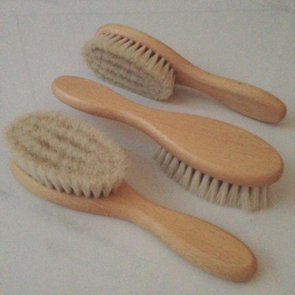 Collection of beechwood baby hairbrushes