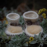 Cream crochet booties with lambskin top