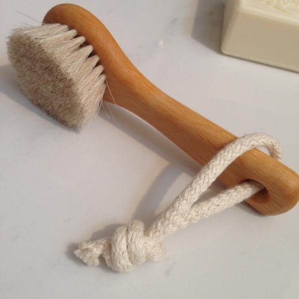 face and body brush with soft horse hair bristles