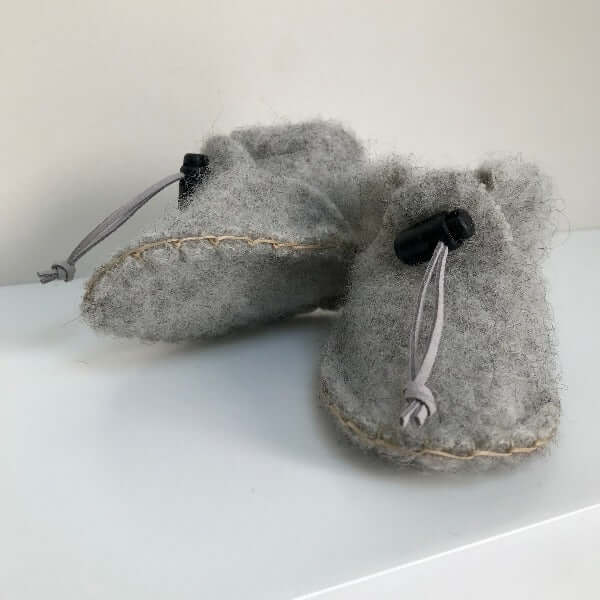 light grey felted wool pixie boots