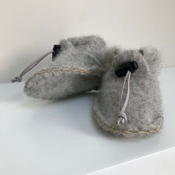 light grey felted wool baby pixie boots