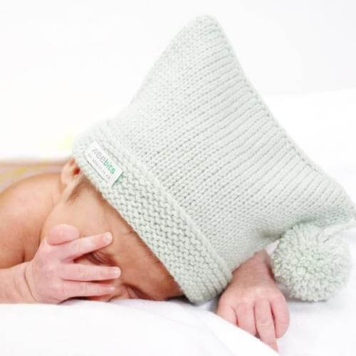 Mint baby pompom hat