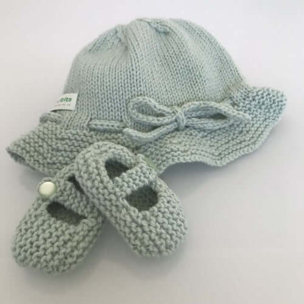 Mint Brim Hat and Baby Mary Janes Set