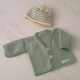 Mint natural stripe baby cardigan and beanie set