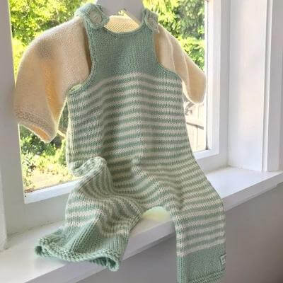 Mint natural stripe baby dungarees